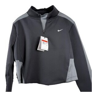 New Nike Dri-FIT Long-Sleeve 1/4-Zip Large Women Training Top Black DX0065-010